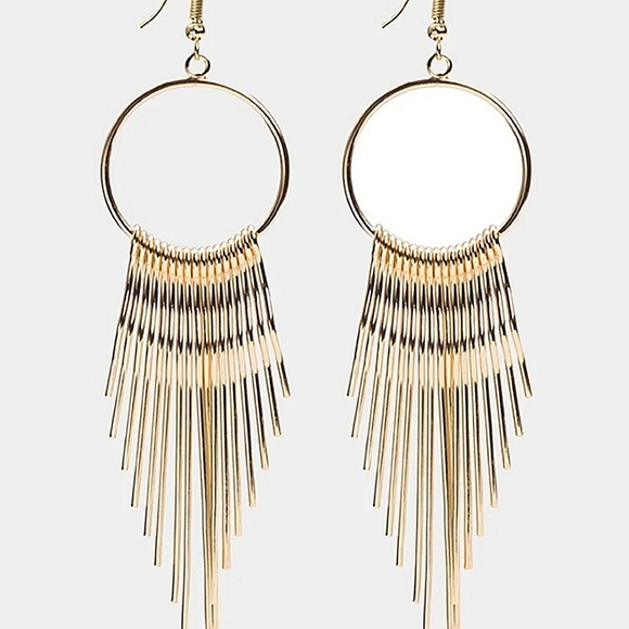 Gold Large Tassel Drop Earrings - Picture 5 of 6